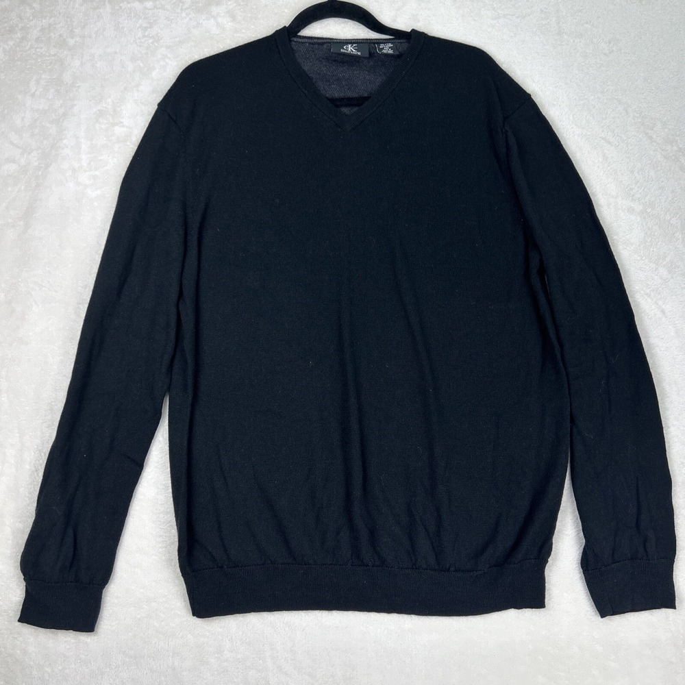 Calvin Klein Extra Fine V Neck Merino Wool Sweater Extra Large Black Pullover